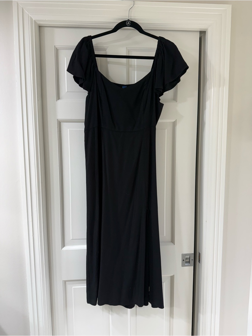 Old Navy Black Flutter-Sleeve Midi Dress with Scoop Neck